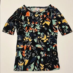 LuLaRoe Simply Comfortable Women’s Black Top Multicolor Floral Short Sleeve XS